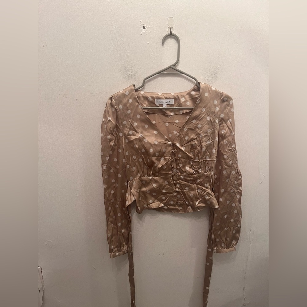 Intermix Self Tie Satin Top Size 0 Polka Dot